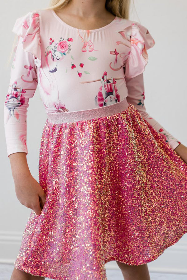 hot-pink-sequin-twirl-skort Mila & Rose at Sophia's Style-Hot Pink Sequin Twirl Skort-2T-Sequin Skort-1